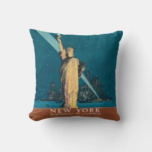 Vintage New York Wonder City Statue of Liberty Art Cushion