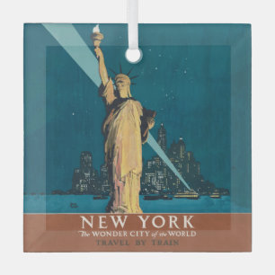 Vintage New York Wonder City Statue of Liberty Art Glass Tree Decoration