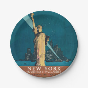 Vintage New York Wonder City Statue of Liberty Art Paper Plate