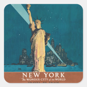 Vintage New York Wonder City Statue of Liberty Art Square Sticker