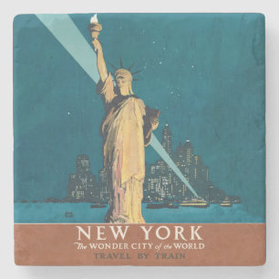 Vintage New York Wonder City Statue of Liberty Art Stone Coaster