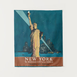 Vintage New York Wonder City Statue of Liberty Art Tapestry