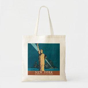 Vintage New York Wonder City Statue of Liberty Art Tote Bag