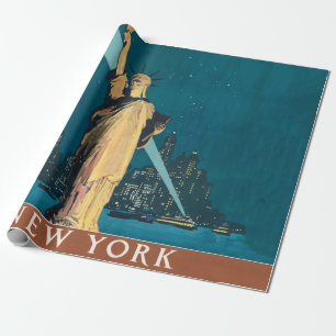 Vintage New York Wonder City Statue of Liberty Art Wrapping Paper