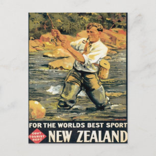 Vintage New Zealand Fishing Postcard