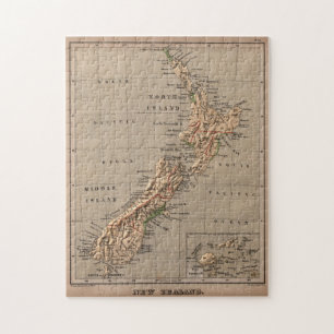 Vintage New Zealand Physical Map (1880) Jigsaw Puzzle