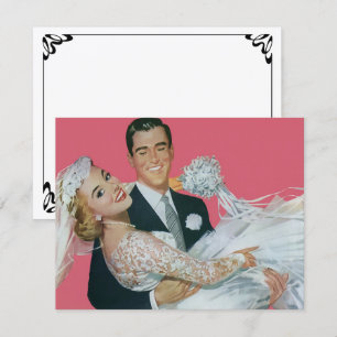 Vintage Newlyweds, Groom Carrying Bride Invitation