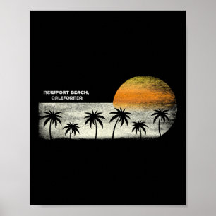 Vintage Newport Beach Ca Ocean Sunset And Palm Tre Poster