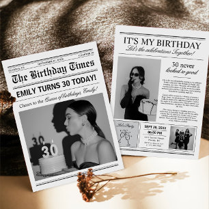 Vintage Newspaper 30th Birthday Party Photo Invitation