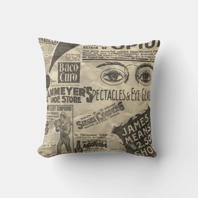 Vintage Newspaper Ads Cushion (Front)