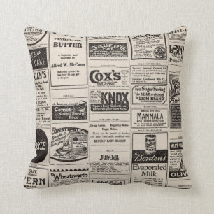 Vintage Newspaper Advertisement Farmhouse Pillow
