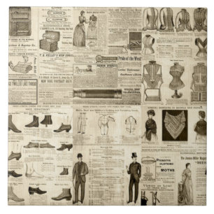 Vintage Newspaper Advertisements Rustic Tiled Ceramic Tile