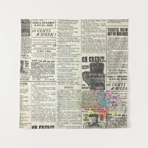 Vintage newspaper advertising tapestry