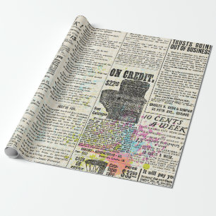 Vintage newspaper advertising wrapping paper