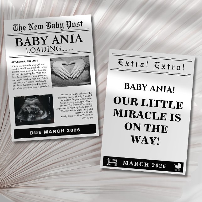 Vintage newspaper baby shower invitation (Creator Uploaded)