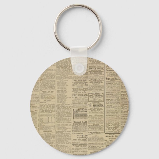Vintage Newspaper background Key Ring (Front)