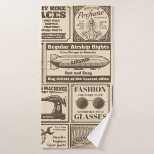 Vintage newspaper banners and advertising labels v bath towel