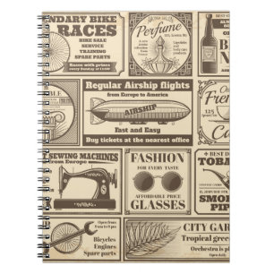 Vintage newspaper banners and advertising labels v notebook