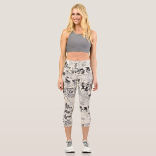 Vintage Newspaper   Capri Leggings