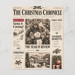 Vintage Newspaper Christmas, Retro Family Holiday Flyer