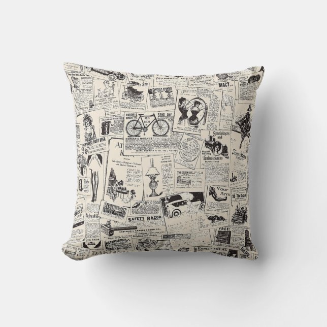 Vintage Newspaper   Cushion (Front)