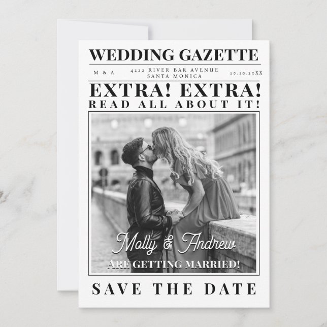 Vintage Newspaper Custom Photo Save the Date Invitation (Front)