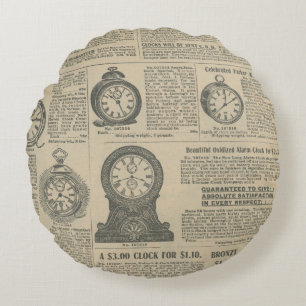 Vintage Newspaper design Round Cushion