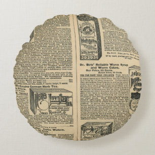 Vintage Newspaper design Round Cushion
