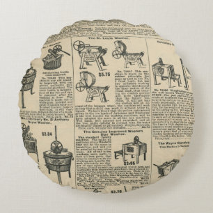 Vintage Newspaper design Round Cushion
