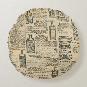 Vintage Newspaper design Round Cushion