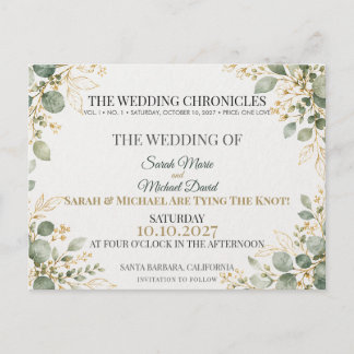 Vintage Newspaper Editorial Wedding Save the Date Postcard