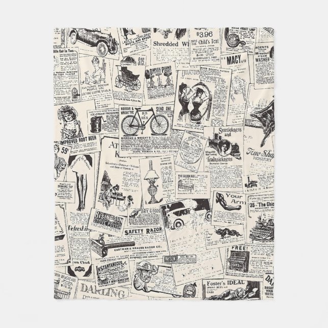 Vintage Newspaper   Fleece Blanket (Front)