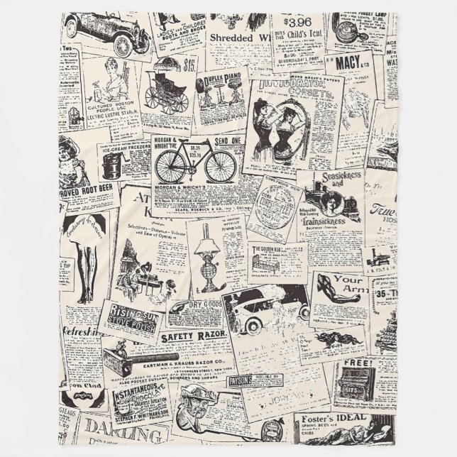 Vintage Newspaper   Fleece Blanket (Front)
