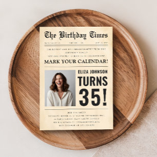 Vintage Newspaper Fun Photo 35th Birthday Party Invitation