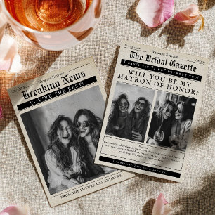 Vintage Newspaper Funny Matron of Honour Proposal Invitation