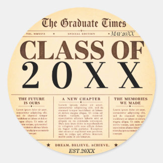 Vintage Newspaper Graduation Class of 20XX Sticke Classic Round Sticker