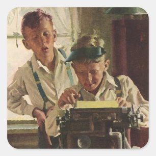 Vintage Newspaper Journalists, Writers Typewriter Square Sticker