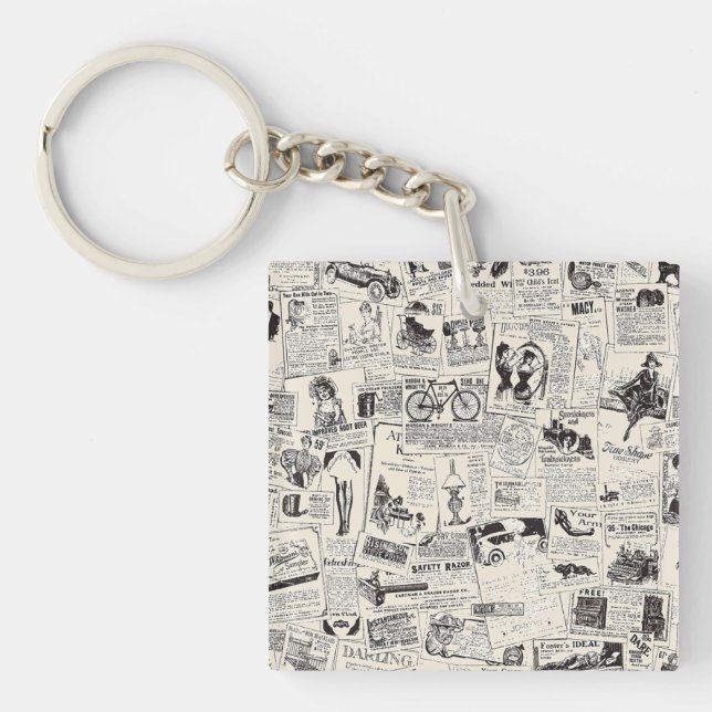 Vintage Newspaper   Key Ring (Front)