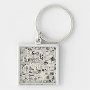 Vintage Newspaper  Key Ring