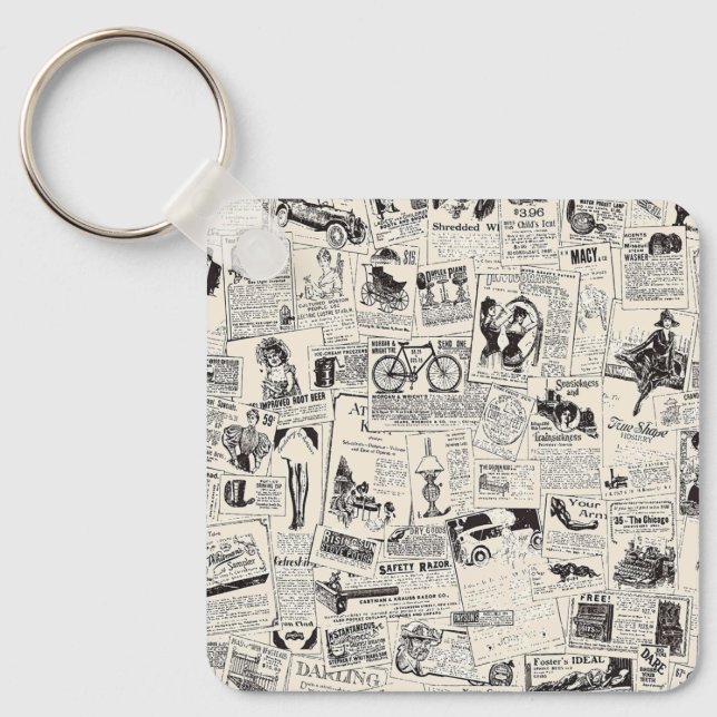 Vintage Newspaper   Key Ring (Front)