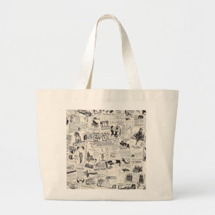 Vintage Newspaper Large Tote Bag