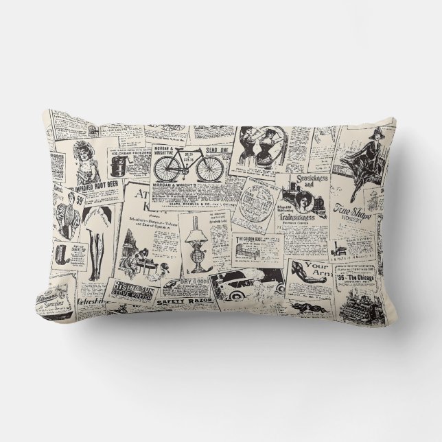 Vintage Newspaper   Lumbar Cushion (Front)