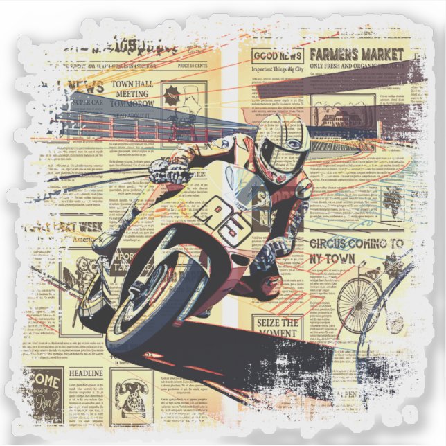Vintage Newspaper Motorcycle Racing (Front)