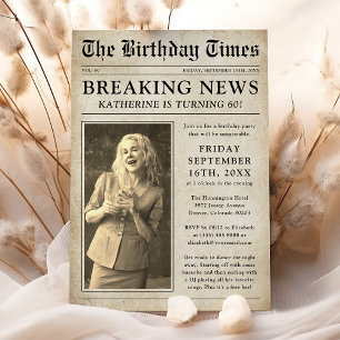 Vintage Newspaper Photo Birthday Party Invitation