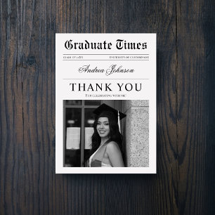 Vintage Newspaper Photo Graduation Party Thank You Card