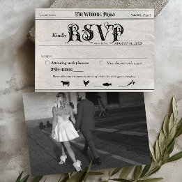 Vintage Newspaper Photo Wedding Invite RSVP Card