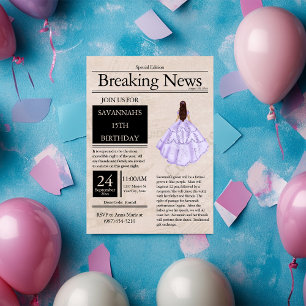 Vintage Newspaper Quinceañera Lilac Purple Invitation