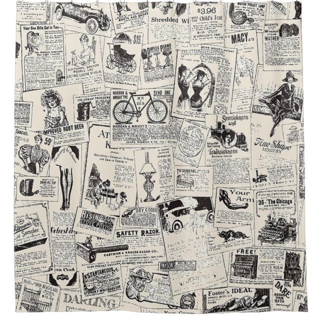 Vintage Newspaper   Shower Curtain (Front)