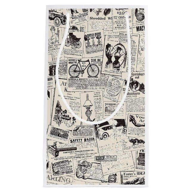 Vintage Newspaper   Small Gift Bag (Front)