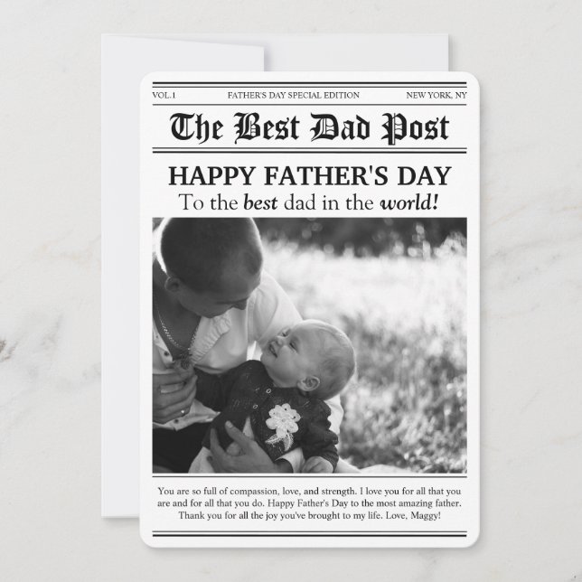 Vintage Newspaper Style Father’s Day Rounded Card (Front)